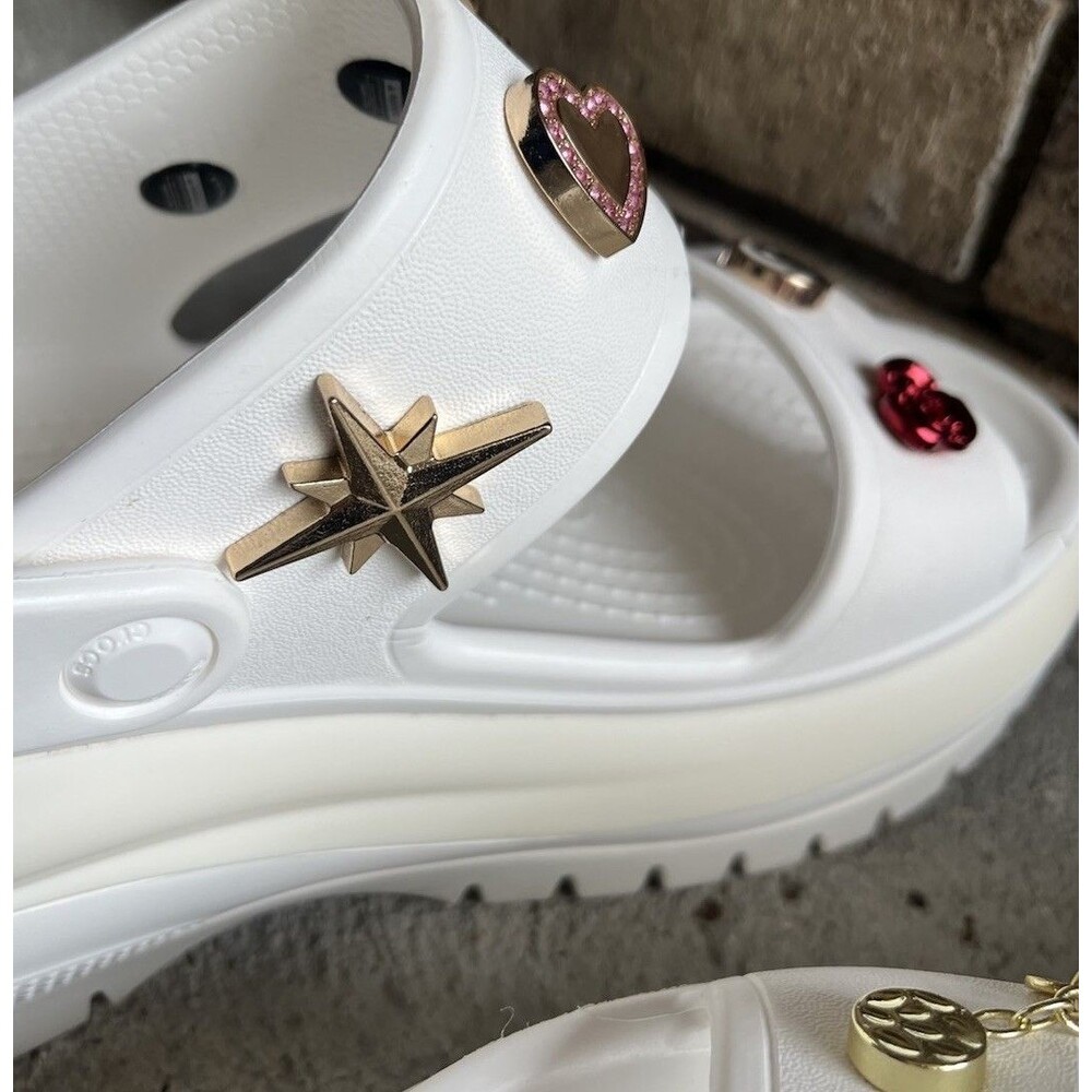 Crocs Mega Crush Women's 9 Men's 7 Platform Sandals - White w/ Jibbitz Charms - Picture 14 of 16